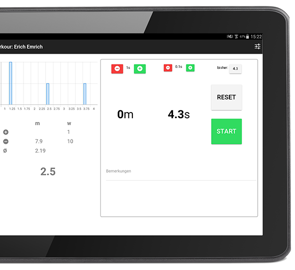 Tablet mit SportZens - Bewertung nach Zeiten